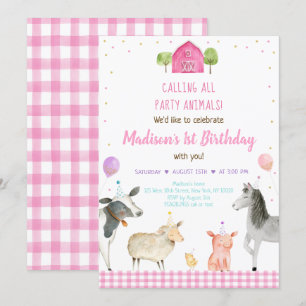 Girl Pink Boerderij Party Animal Birthday Kaart
