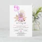 Girl Pink Boho Teddy Bear Barly Wait Baby shower Kaart (Staand voorkant)