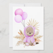Girl Pink Boho Teddy Bear Barly Wait Baby shower Kaart (Achterkant)