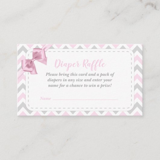 Girl Pink Bow Baby shower Diaper Raffle Card Informatiekaartje (Voorkant)