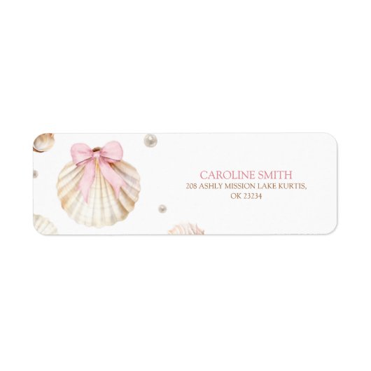 Girl Pink Bow Shell Baby Shower Address Label (Voorkant)