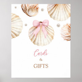 Girl Pink Bow Shell Baby Shower Cards and Gifts Poster