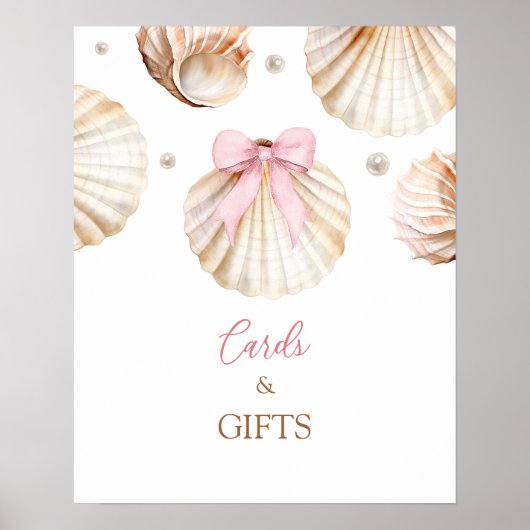 Girl Pink Bow Shell Baby Shower Cards and Gifts Poster (Voorkant)