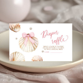 Girl Pink Bow Shell Baby Shower Diaper Raffle Informatiekaartje