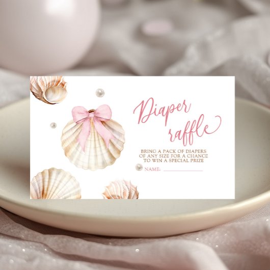 Girl Pink Bow Shell Baby Shower Diaper Raffle Informatiekaartje