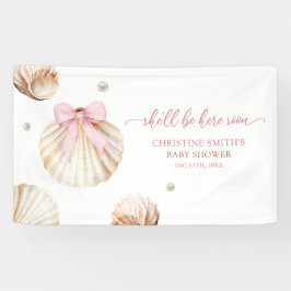 Girl Pink Bow Shell Baby Shower Large Banner