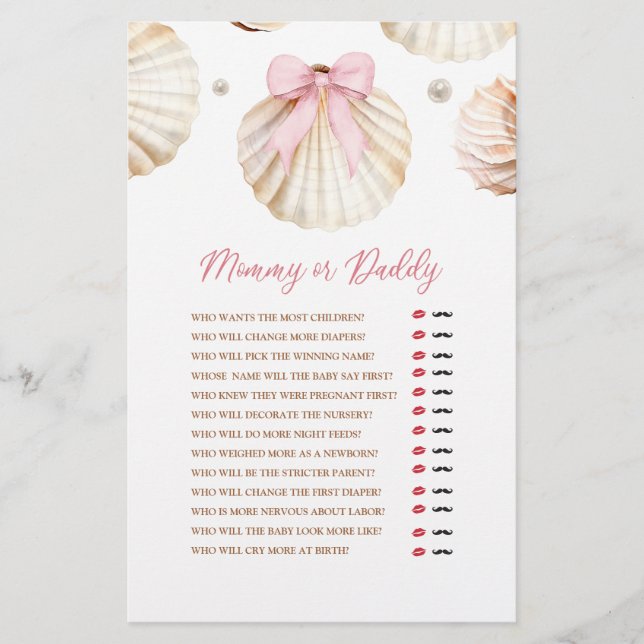 Girl Pink Bow Shell Baby Shower Mommy or Daddy (Voorkant)