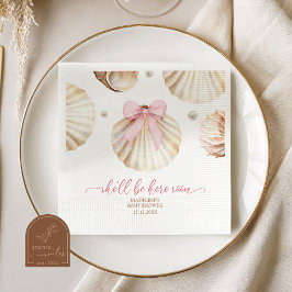 Girl Pink Bow Shell Baby Shower Paper Napkins Servet