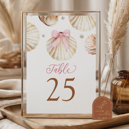 Girl Pink Bow Shell Baby Shower Table Number Kaart