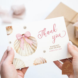 Girl Pink Bow Shell Baby Shower Thank You Card Informatiekaartje