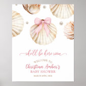 Girl Pink Bow Shell Baby Shower Welcome Sign Poster (Voorkant)
