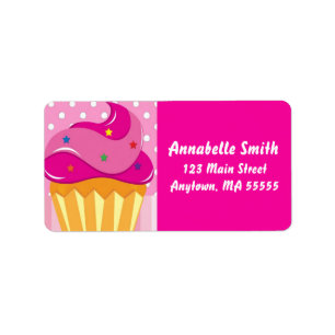 Girl Pink Cupcake Birthday Party Adresetiketten Etiket