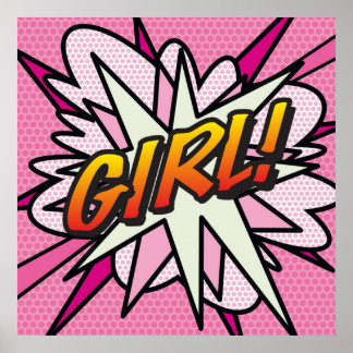 GIRL Pink Cute Comic Book Fun Superheld Graphic Poster