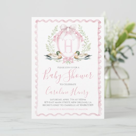 Girl Pink Duck Baby shower Gingham Pink Kaart (Staand voorkant)