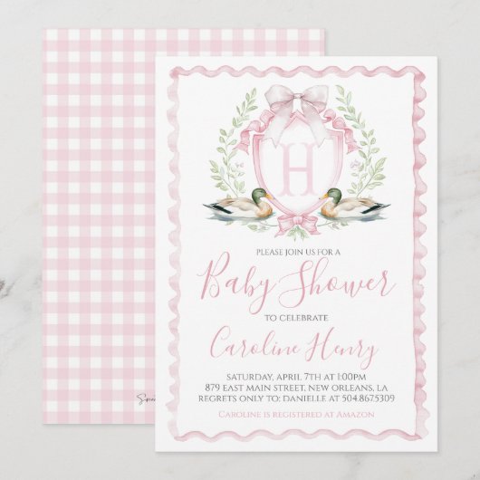 Girl Pink Duck Baby shower Gingham Pink Kaart (Voorkant / Achterkant)