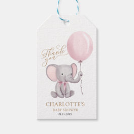 Girl Pink Elephant Ballon Baby shower Dank je Cadeaulabel