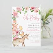 Girl Pink Farm Baby Shower Kaart (Staand voorkant)