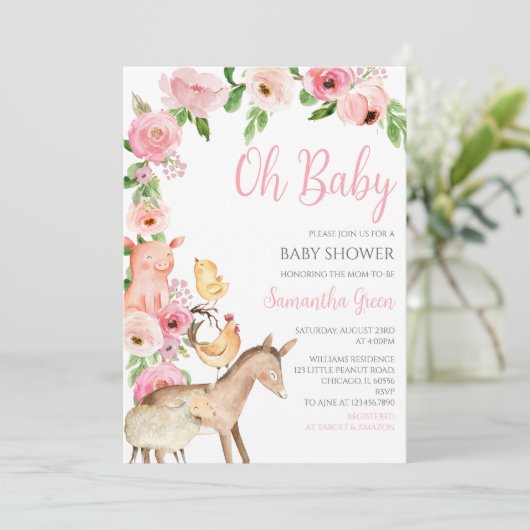 Girl Pink Farm Baby Shower Kaart (Staand voorkant)
