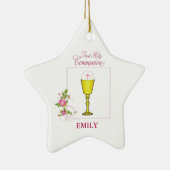 Girl Pink First Heilige Communie, Chalice, Host, R Keramisch Ornament (Rechts)