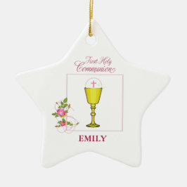 Girl Pink First Heilige Communie, Chalice, Host, R Keramisch Ornament