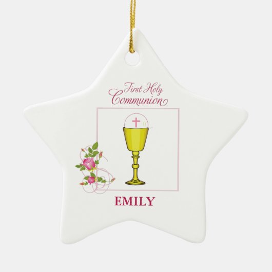 Girl Pink First Heilige Communie, Chalice, Host, R Keramisch Ornament (Voorkant)