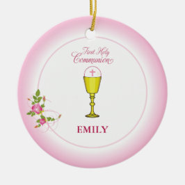 Girl Pink First Heilige Communie, Chalice, Host, R Keramisch Ornament