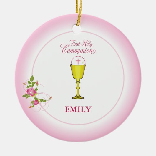 Girl Pink First Heilige Communie, Chalice, Host, R Keramisch Ornament (Voorkant)