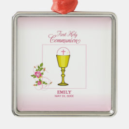 Girl Pink First Heilige Communie, Chalice, Host, R Metalen Ornament