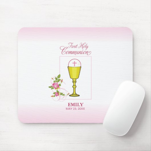 Girl Pink First Heilige Communie, Chalice, Host, R Muismat (Met muis)