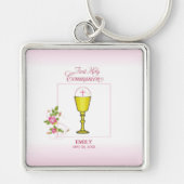 Girl Pink First Heilige Communie, Chalice, Host, R Sleutelhanger (Voorkant)
