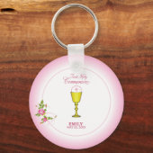 Girl Pink First Heilige Communie, Chalice, Host, R Sleutelhanger (Voorkant)