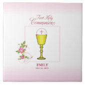 Girl Pink First Heilige Communie, Chalice, Host, R Tegeltje (Voorkant)