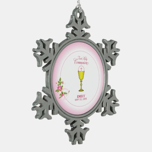 Girl Pink First Heilige Communie, Chalice, Host, R Tin Sneeuwvlok Ornament (Links)
