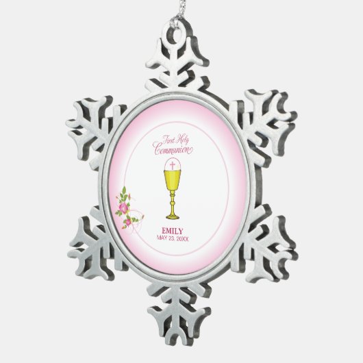 Girl Pink First Heilige Communie, Chalice, Host, R Tin Sneeuwvlok Ornament (Rechts)