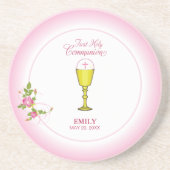 Girl Pink First Heilige Communie, Chalice, Host, R Zandsteen Onderzetter (Voorkant)