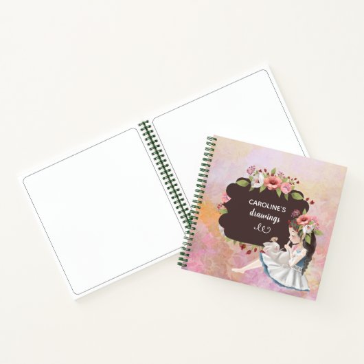 Girl Pink Flowers Kinder Sketchbook Notitieboek (Binnen)