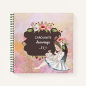 Girl Pink Flowers Kinder Sketchbook Notitieboek (Voorkant)