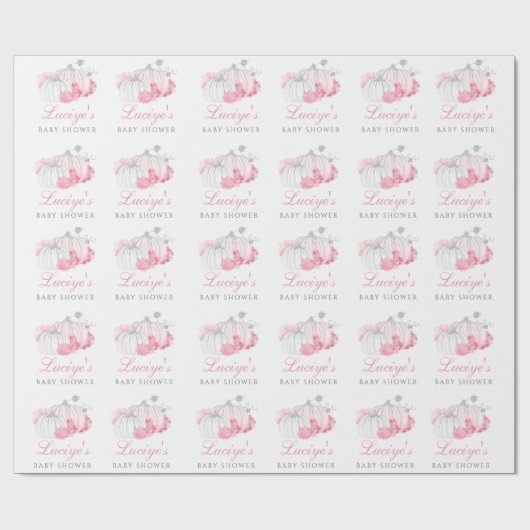 Girl Pink Glitter Pumpkin Gepersonaliseerd Baby sh Cadeaupapier (Vlak)