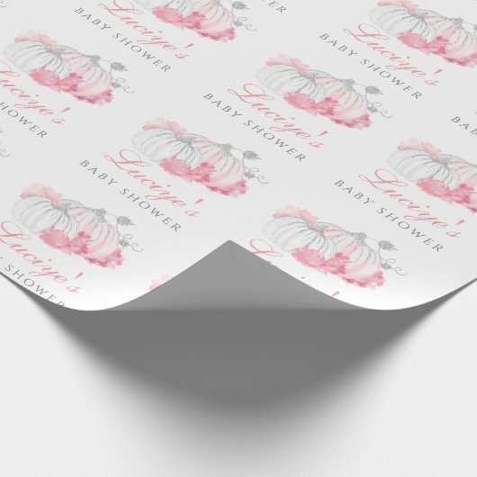 Girl Pink Glitter Pumpkin Gepersonaliseerd Baby sh Cadeaupapier (Hoek)