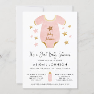 Girl Pink Gold Waterverf Retro Baby shower Kaart