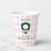 Girl Pink Golf Two Sweet 2nd Birthday Party Papieren Bekers (Achterkant)