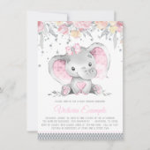 Girl Pink Grey Elephant Diamond Baby shower Kaart (Voorkant)