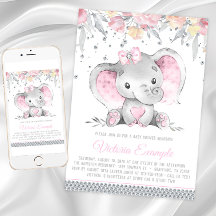 Girl Pink Grey Elephant Diamond Baby shower