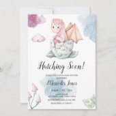 Girl Pink Hatching Dragon Hatching Soon Uitnodigin Kaart (Voorkant)