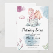 Girl Pink Hatching Dragon Hatching Soon Uitnodigin Kaart (Voorkant / Achterkant)