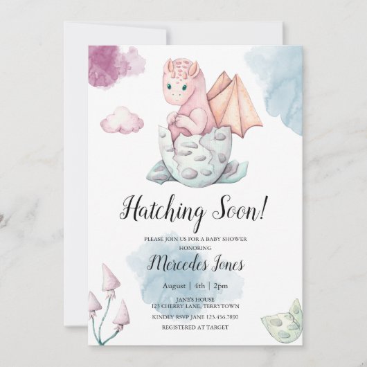 Girl Pink Hatching Dragon Hatching Soon Uitnodigin Kaart (Voorkant)