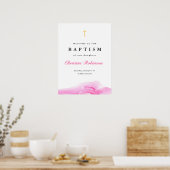 Girl Pink Ink Christening Baptism Welkom Poster (Keuken)