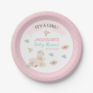 Girl Pink Llama Floral Baby shower Papieren Bordje
