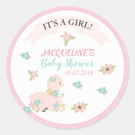 Girl Pink Llama Floral Baby shower Ronde Sticker