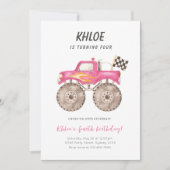 Girl Pink Monster Truck Bash Any Age Birthday Kaart (Voorkant)